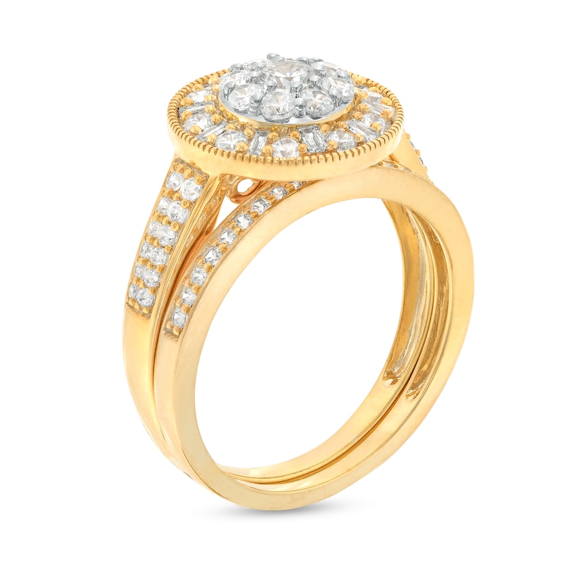 Main Image 3 of 0.95 CT. T.W. Multi-Diamond Alternating Baguette and Round Frame Bridal Set in 10K Gold