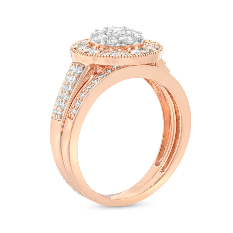 0.95 CT. T.W. Multi-Diamond Alternating Baguette and Round Frame Bridal Set in 10K Rose Gold