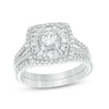 Thumbnail Image 0 of 0.95 CT. T.W. Diamond Baguette and Round Double Cushion Frame Split Shank Bridal Set in 10K White Gold