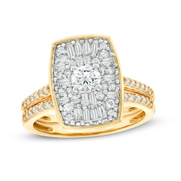 0.95 CT. T.W. Emerald-Shaped Multi-Diamond Bridal Set in 10K Gold
