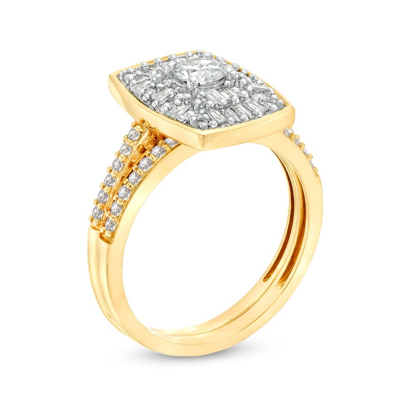 Main Image 3 of 0.95 CT. T.W. Emerald-Shaped Multi-Diamond Bridal Set in 10K Gold