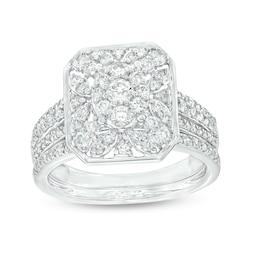 0.95 CT. T.W. Octagonal Multi-Diamond Triple Row Graduated Shank Bridal Set in 10K White Gold