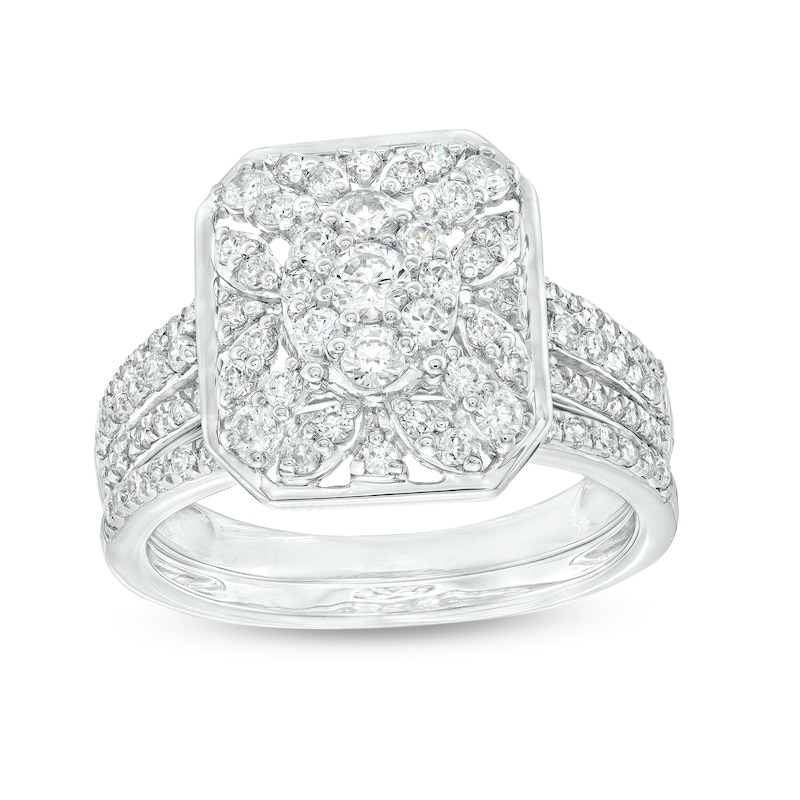 0.95 CT. T.W. Octagonal Multi-Diamond Triple Row Graduated Shank Bridal Set in 10K Gold