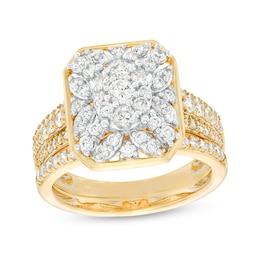 0.95 CT. T.W. Octagonal Multi-Diamond Triple Row Graduated Shank Bridal Set in 10K Gold