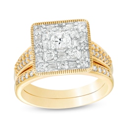 0.95 CT. T.W. Square-Shaped Multi-Diamond Bridal Set in 10K Gold