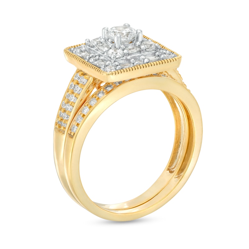 0.95 CT. T.W. Square-Shaped Multi-Diamond Bridal Set in 10K Gold