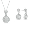 Thumbnail Image 1 of 1.69 CT. T.W. Multi-Diamond Double Frame Pendant and Drop Earrings Set in 10K White Gold