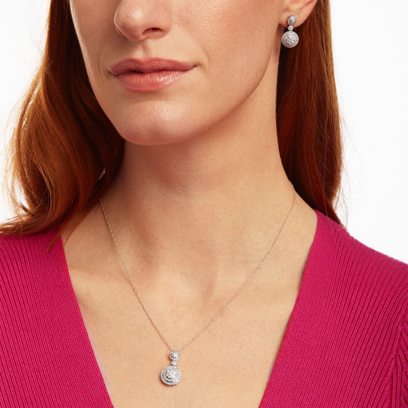 Main Image 2 of 1.69 CT. T.W. Multi-Diamond Double Frame Pendant and Drop Earrings Set in 10K White Gold
