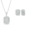 Thumbnail Image 0 of 0.94 CT. T.W. Octagonal Multi-Diamond Double Frame Pendant and Stud Earrings Set in 10K White Gold