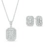 Thumbnail Image 1 of 0.94 CT. T.W. Octagonal Multi-Diamond Double Frame Pendant and Stud Earrings Set in 10K White Gold