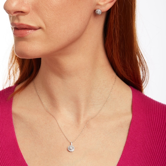0.61 CT. T.W. Multi-Diamond Double Frame Pendant and Stud Earrings Set in 10K White Gold 