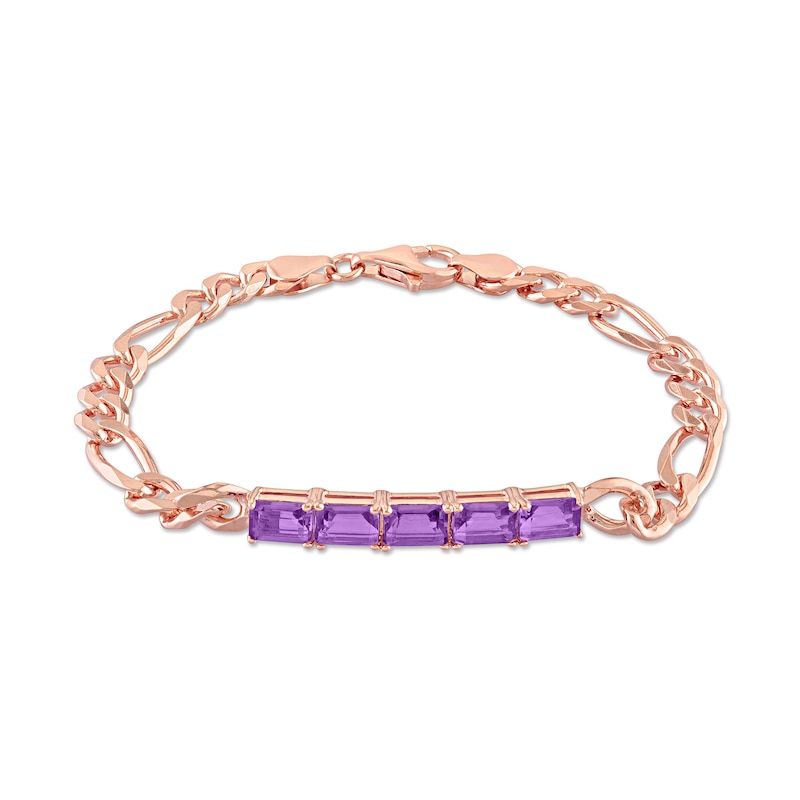Octagonal Amethyst Five Stone Bracelet in Sterling Silver with 18K Rose Gold Plate - 7.25"|Peoples Jewellers