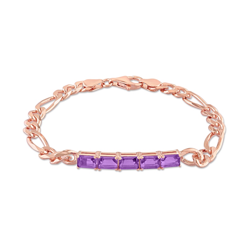 Main Image 1 of Octagonal Amethyst Five Stone Bracelet in Sterling Silver with 18K Rose Gold Plate - 7.25"
