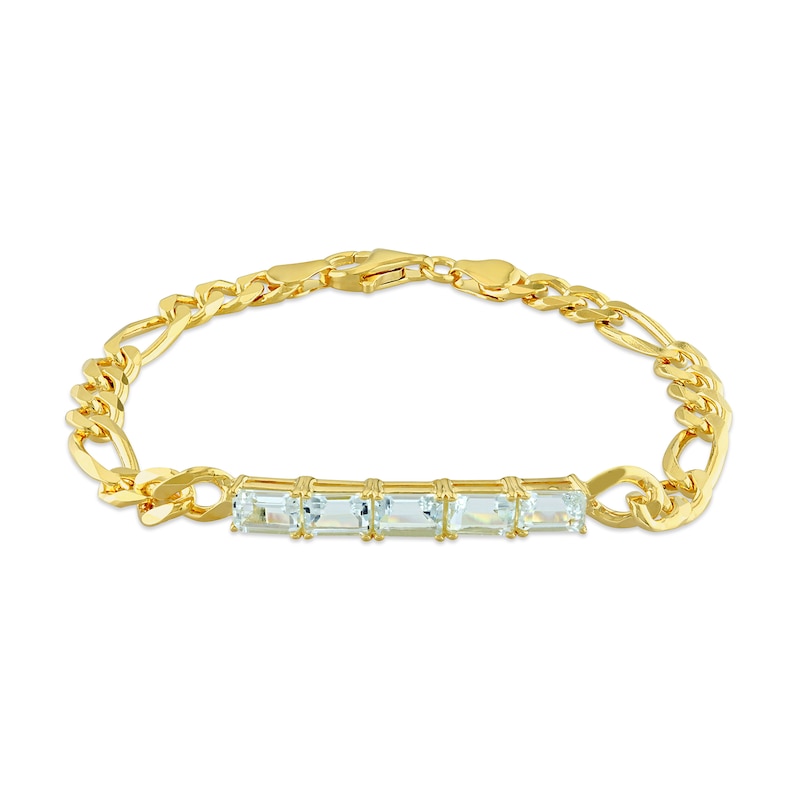 Octagonal Aquamarine Five Stone Bracelet in Sterling Silver with 18K Gold Plate - 7.25"|Peoples Jewellers