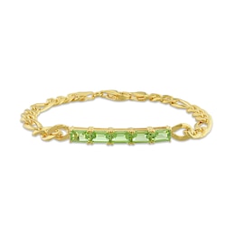 Octagonal Peridot Five Stone Bracelet in Sterling Silver with 18K Gold Plate - 7.25"