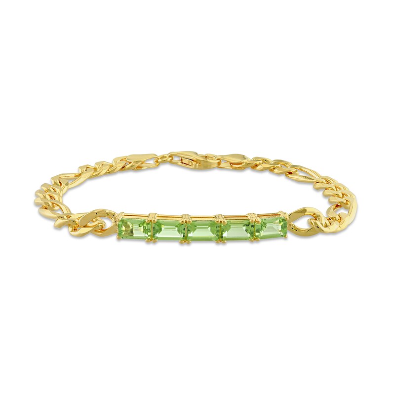 Main Image 1 of Octagonal Peridot Five Stone Bracelet in Sterling Silver with 18K Gold Plate - 7.25"