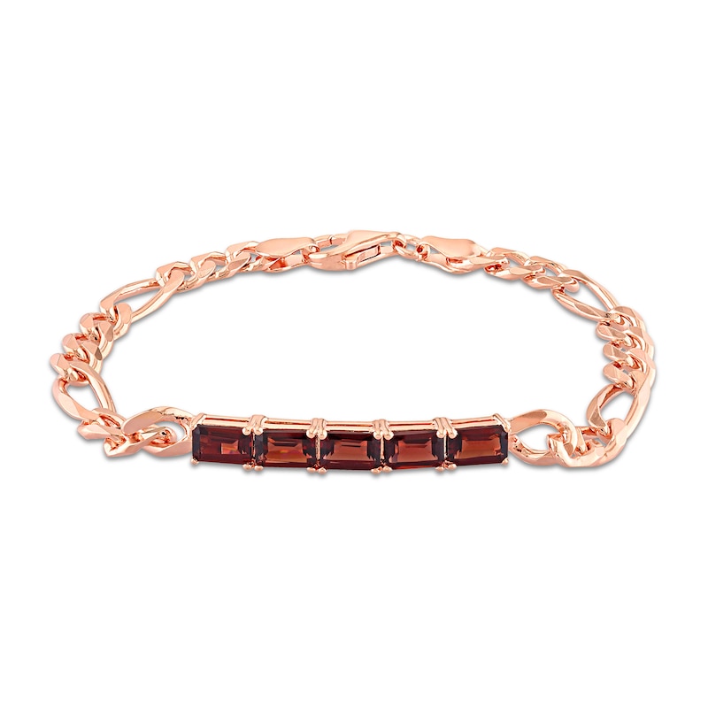 Octagonal Garnet Five Stone Bracelet in Sterling Silver with 18K Rose Gold Plate - 7.25"|Peoples Jewellers