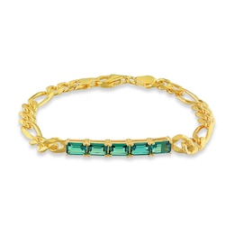 Octagonal Lab-Created Emerald Five Stone Bracelet in Sterling Silver with 18K Gold Plate - 7.25"