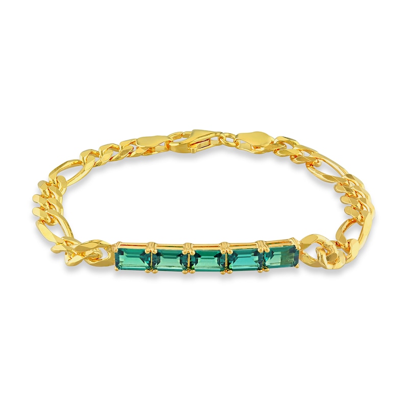 Octagonal Lab-Created Emerald Five Stone Bracelet in Sterling Silver with 18K Gold Plate - 7.25"|Peoples Jewellers