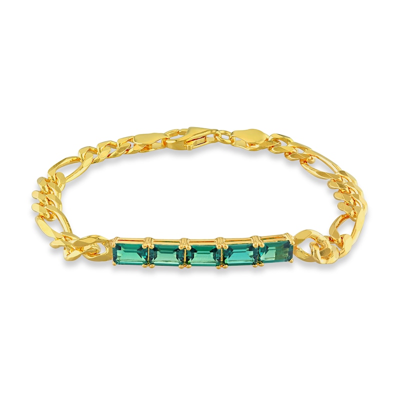 Octagonal Lab-Created Emerald Five Stone Bracelet in Sterling Silver with 18K Gold Plate - 7.25"