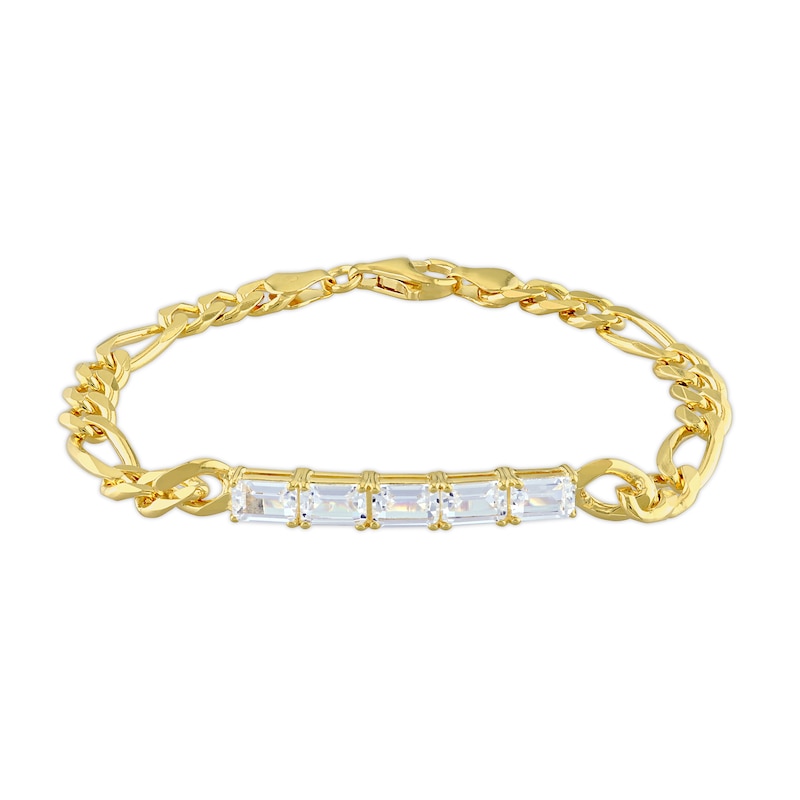 Octagonal White Lab-Created Sapphire Five Stone Bracelet in Sterling Silver with 18K Gold Plate - 7.25"|Peoples Jewellers