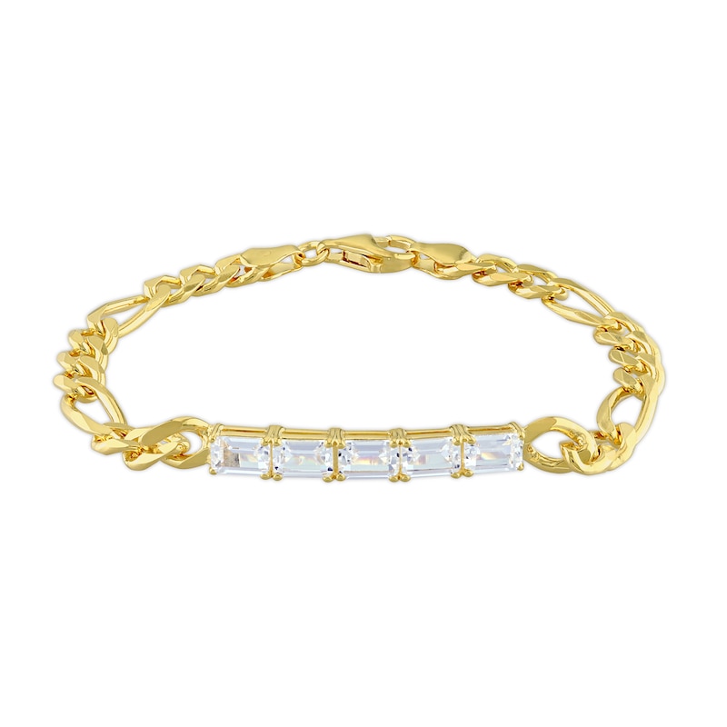 Octagonal White Lab-Created Sapphire Five Stone Bracelet in Sterling Silver with 18K Gold Plate - 7.25"