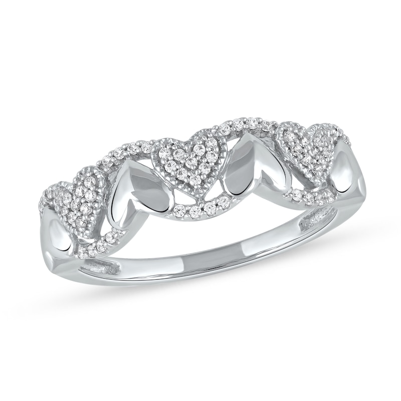 0.15 CT. T.W. Diamond Alternating Heart Ring in 10K White Gold