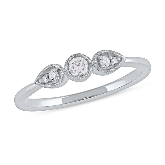 0.15 CT. T.W. Diamond Teardrop Frame Trio Promise Ring in 10K White Gold