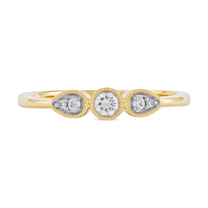 Main Image 3 of 0.15 CT. T.W. Diamond Teardrop Frame Trio Promise Ring in 10K Gold
