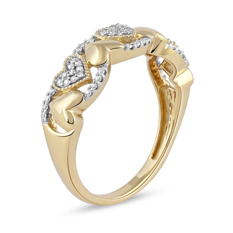 Main Image 2 of 0.15 CT. T.W. Diamond Alternating Heart Ring in 10K Gold