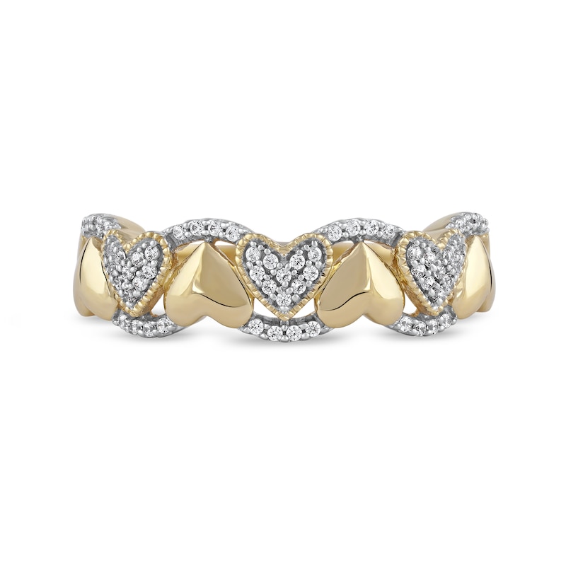 Main Image 3 of 0.15 CT. T.W. Diamond Alternating Heart Ring in 10K Gold
