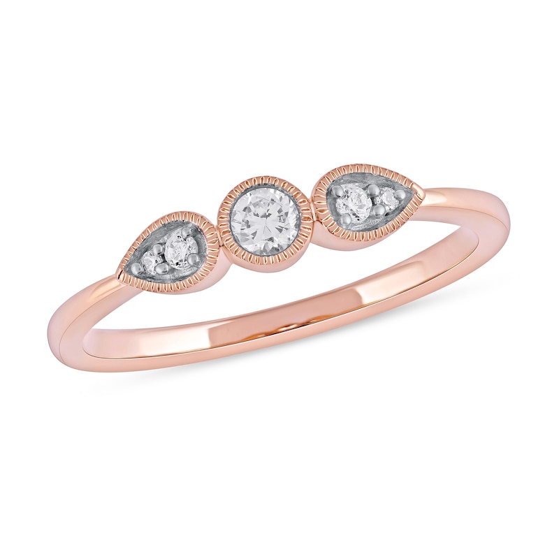 0.15 CT. T.W. Diamond Teardrop Frame Trio Promise Ring in 10K Rose Gold