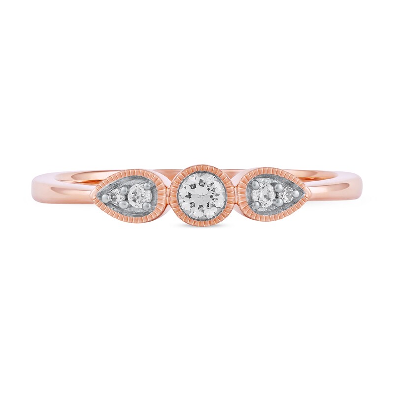 0.15 CT. T.W. Diamond Teardrop Frame Trio Promise Ring in 10K Rose Gold