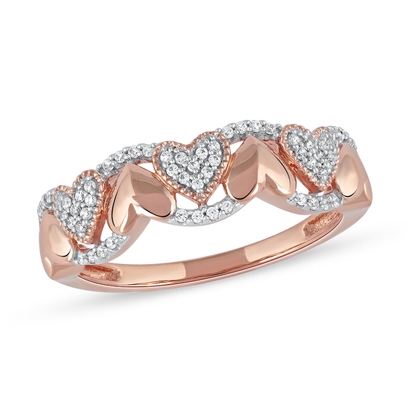 0.15 CT. T.W. Diamond Alternating Heart Ring in 10K Rose Gold