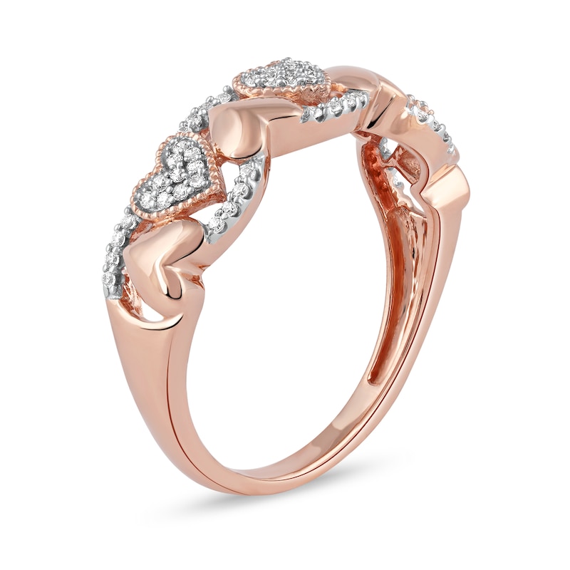 0.15 CT. T.W. Diamond Alternating Heart Ring in 10K Rose Gold