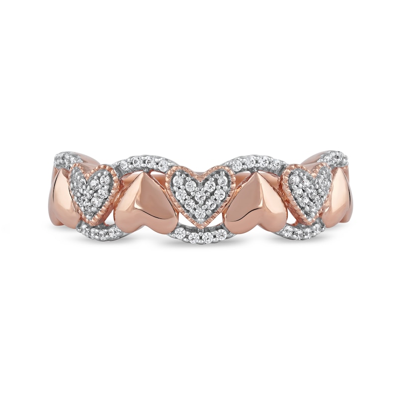 0.15 CT. T.W. Diamond Alternating Heart Ring in 10K Rose Gold