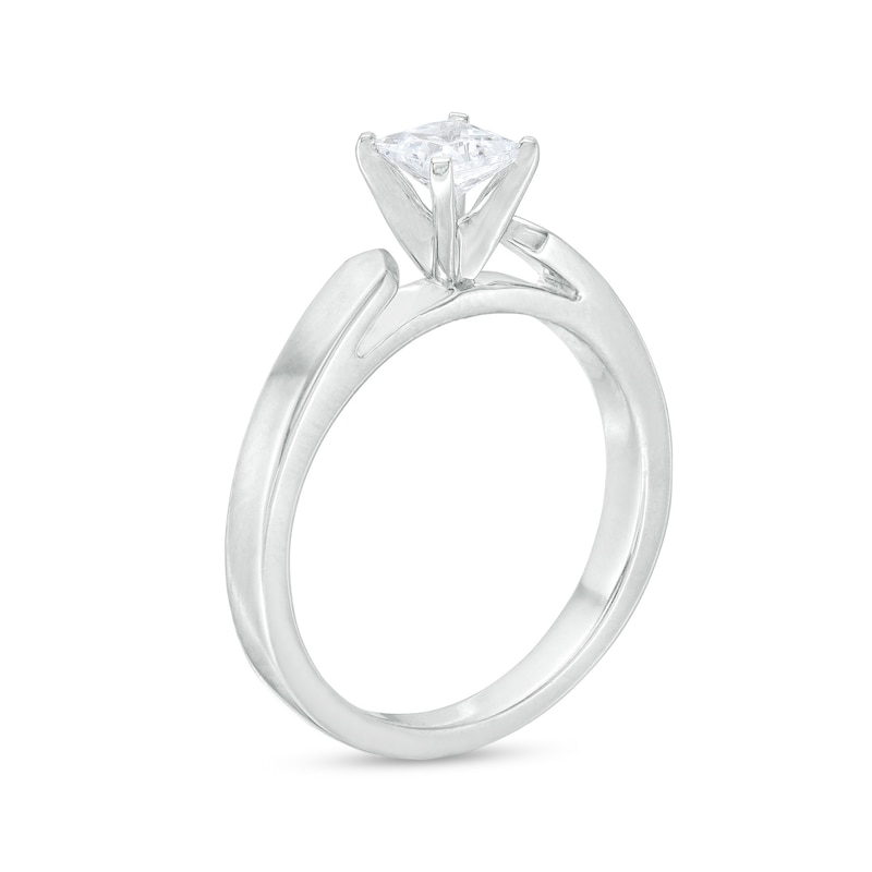 Main Image 3 of 0.50 CT. Princess-Cut Diamond Solitaire Crown Royal Engagement Ring in 14K White Gold (J/I2)