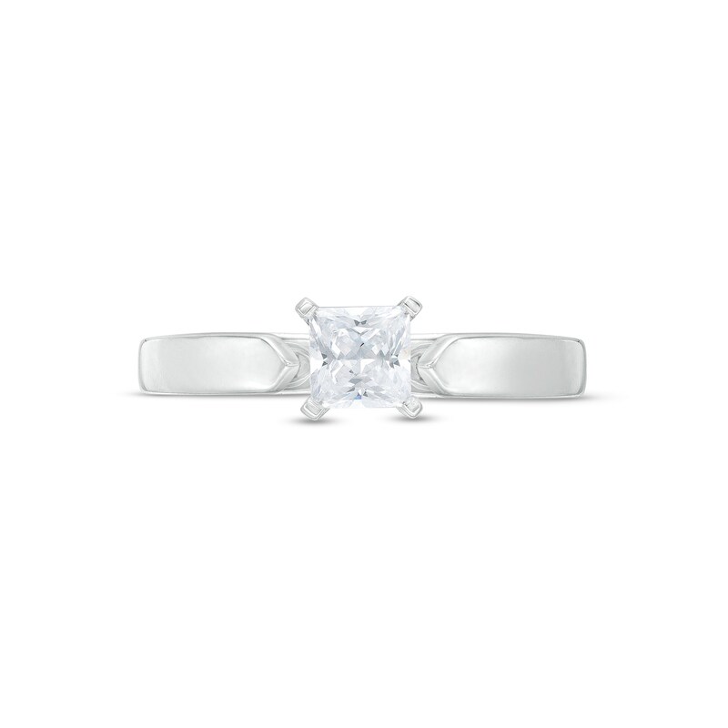 Main Image 4 of 0.50 CT. Princess-Cut Diamond Solitaire Crown Royal Engagement Ring in 14K White Gold (J/I2)