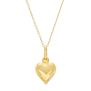 Child's Puffed Heart Pendant in 10K Gold – 15"