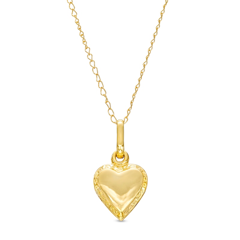 Child's Puffed Heart Pendant in 10K Gold – 15"