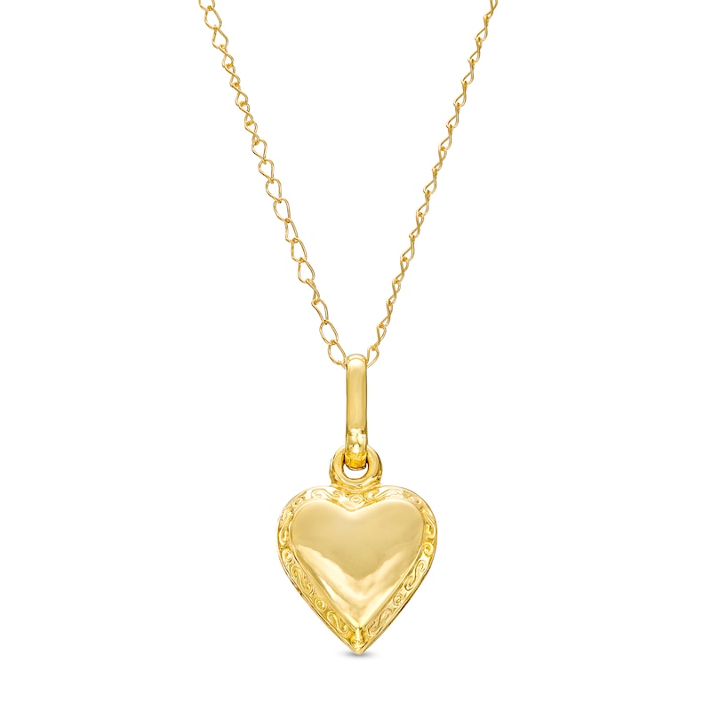 Main Image 1 of Child's Puffed Heart Pendant in 10K Gold – 15"