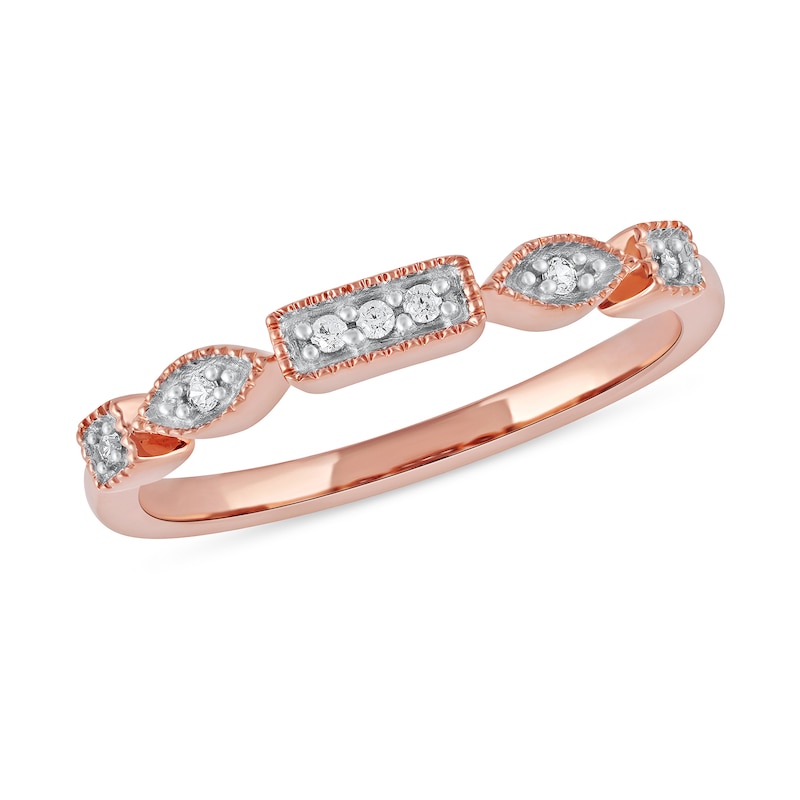 0.05 CT. T.W. Diamond Alternating Frame Geometric Ring in 10K Rose Gold