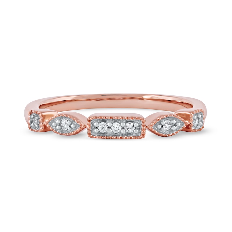 0.05 CT. T.W. Diamond Alternating Frame Geometric Ring in 10K Rose Gold