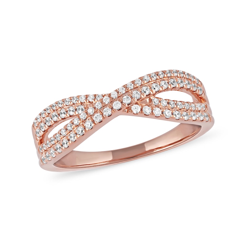 Main Image 1 of 0.33 CT. T.W. Diamond Double Row Crossover Ring in 14K Rose Gold