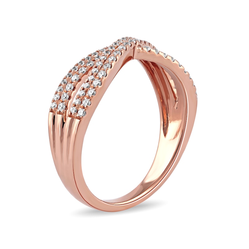 Main Image 2 of 0.33 CT. T.W. Diamond Double Row Crossover Ring in 14K Rose Gold