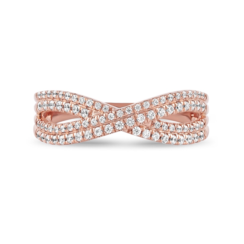 Main Image 3 of 0.33 CT. T.W. Diamond Double Row Crossover Ring in 14K Rose Gold