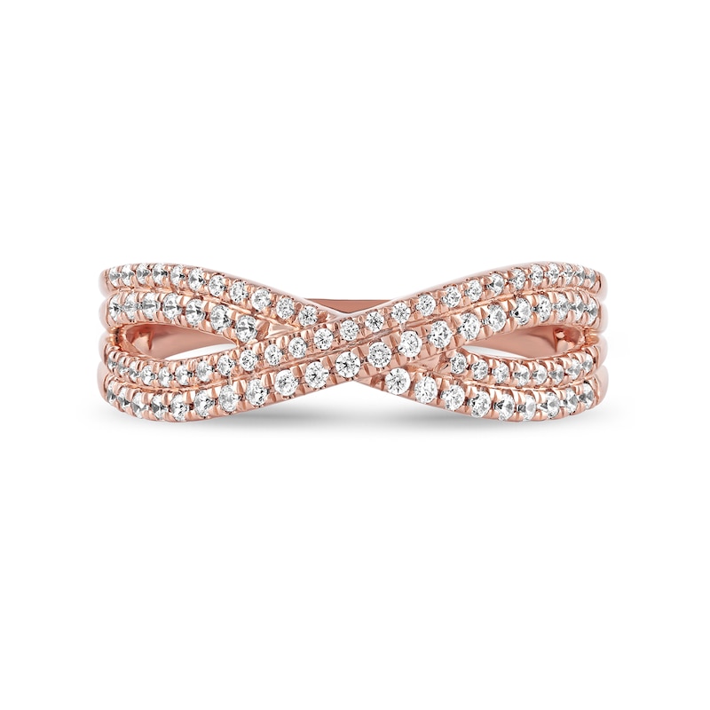 0.33 CT. T.W. Diamond Double Row Crossover Ring in 14K Rose Gold