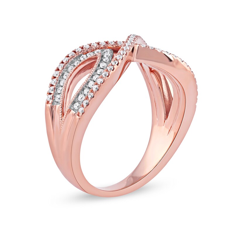 0.33 CT. T.W. Diamond Leaf Sides Open Shank Ring in 14K Rose Gold