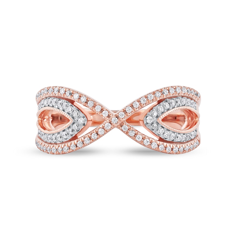 0.33 CT. T.W. Diamond Leaf Sides Open Shank Ring in 14K Rose Gold