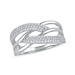 0.33 CT. T.W. Diamond Double Row Woven Crossover Ring in 14K White Gold